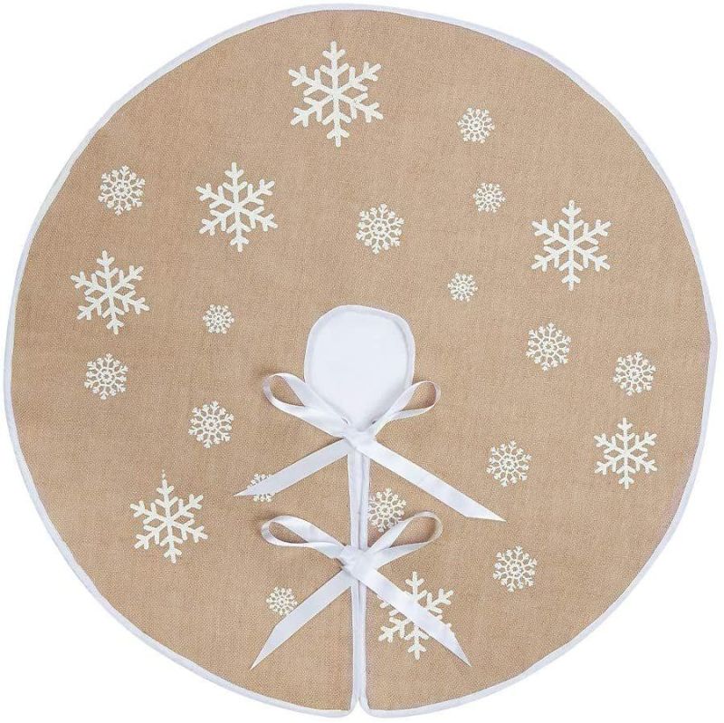 Round 30/48inch Burlap Snowflake Decorations Christmas Tree Skirts for Xmas