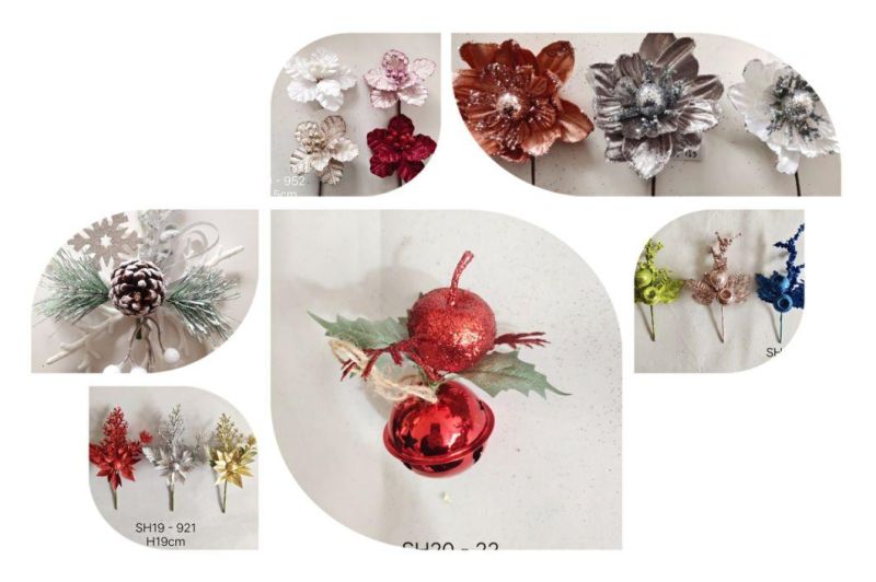 Artificial Flowers with Sequins for Christmas Tree Decoration