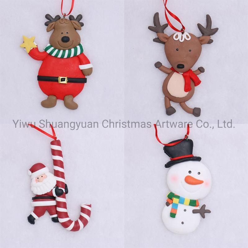 Christmas Polymer Clay with Family Claus for Holiday Wedding Party Decoration Supplies Hook Ornament Craft Gifts