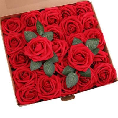 Wholesale 25PCS/Box Foam Rose Flower with Stem High Quality PE Rose Head for Flower Arrangement