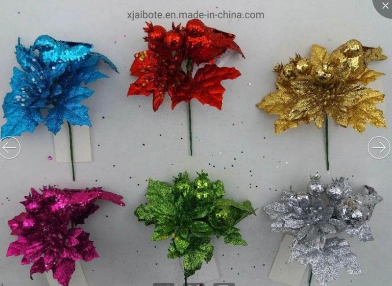Christmas Artificial Leaves Glitter Tree Decoration