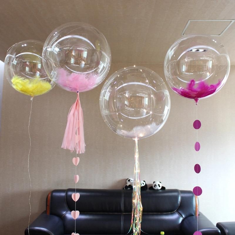 Hot Selling 12 18 20 24 36 Inch Stretchable Transparent Clear Round Bobo Plastic Bubble Balloon for Party Decor