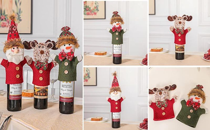 Christmas Wine Bottle Covers Snowman Wine Bottle Sweater Dress for Christmas Holiday Party Table Decorations