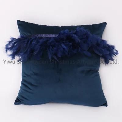 New Design Christmas Bolster Pillow with Feather for Holiday Wedding Party Home Decoration Hook Ornament Craft Gifts