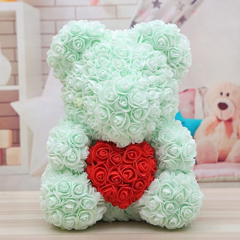 Sn-C003 High Quality Rose Bears with Gift Box Foam Rose Teady Bear with Heart Artificial Flower Rose Bears 40cm