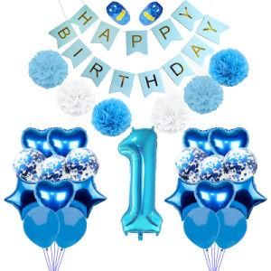 Birthday Party Decoration Blue Birthday Latex Balloons Sequin Ribbon Supplies