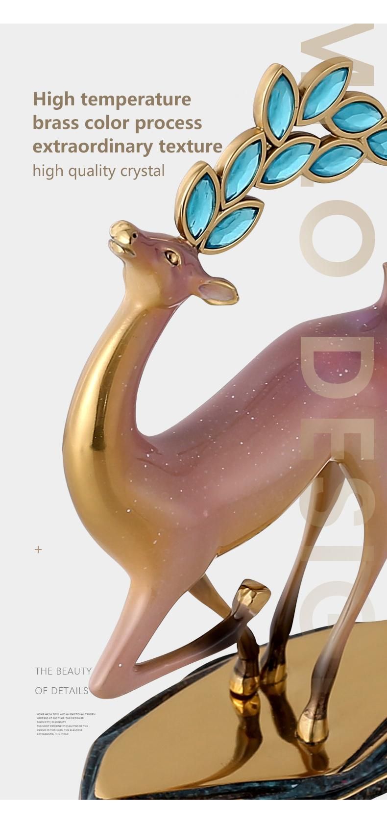 Home Contemporary Modern Brass Carving Decoration Ornaments Statue Deer Decor for Living Room