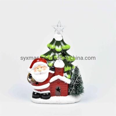 New Arrivals Handmade Home Decor Ceramic Christmas Ornaments LED Lighted Porcelain Xmas Tree Santa