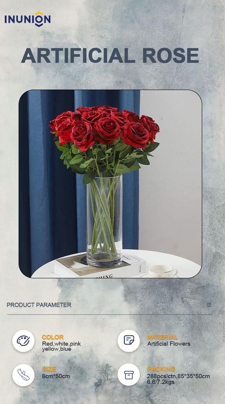 Wholesale Artificial Velvet Rose Flowers Decorative Silk Single Flower Roses Buck for Wedding Home Event Decor
