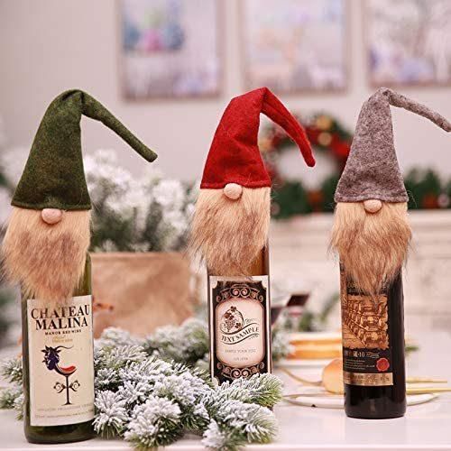 3PCS Ugly Sweater Christmas Wine Bottle Covers, Holiday Wine Bottle Sweater Cover with Hat for Ugly Christmas Sweater Party Decorations