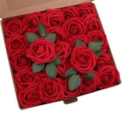 Artificial 8cm Big Foam Rose Flower Box, Rose Foam Flowers Roses Flower 144, PE Latex Foam Roses Flowers Bulk with Stem