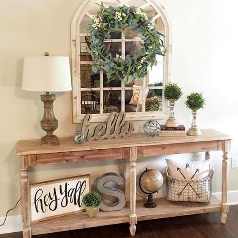 Spring Artificial Green Leaves with Flower Wreath for Front Door