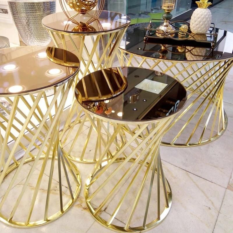 Modern Wedding Furniture Golden Design Stainless Steel Round 3 Piece Cake Table