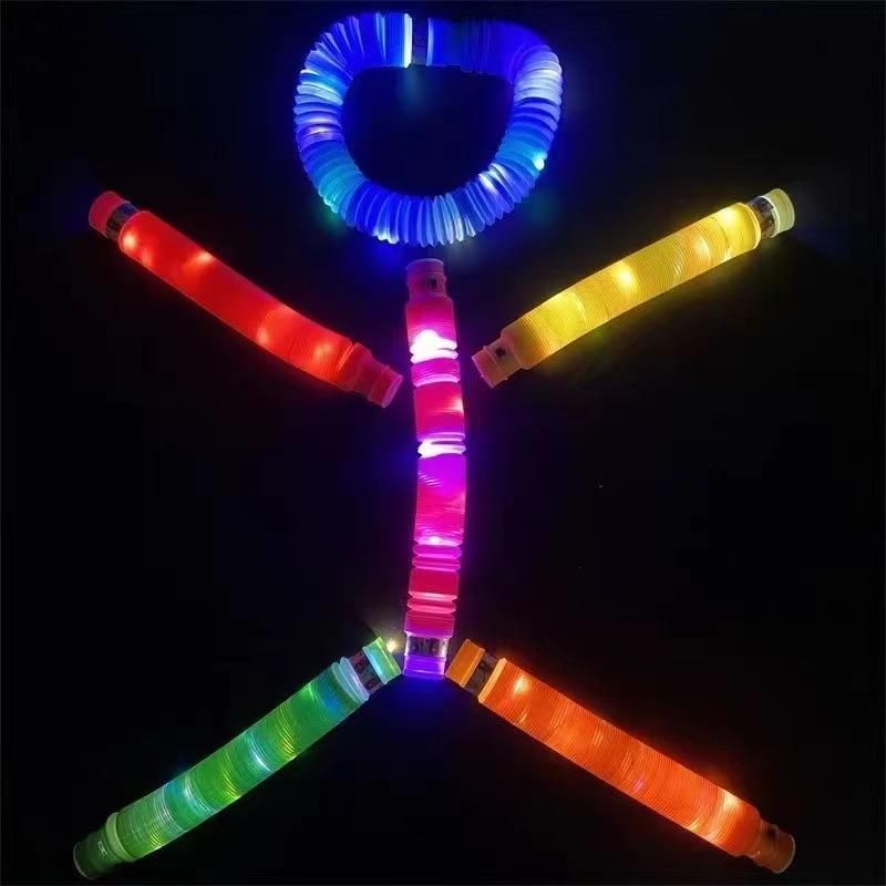 Rainbow Party Favor 2.9cm PE Flash LED Fidget Glow in The Dark Light up Tubes LED Pop Tube