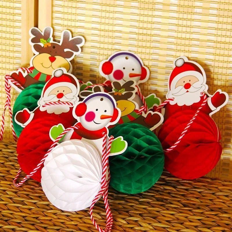 Wholesale Christmas 3D Decoration Pendant Honeycomb Pull Flower Ball Hang Flag Christmas Hat Christmas Book Bell Snowman Holiday Decoration High Quality Amazon