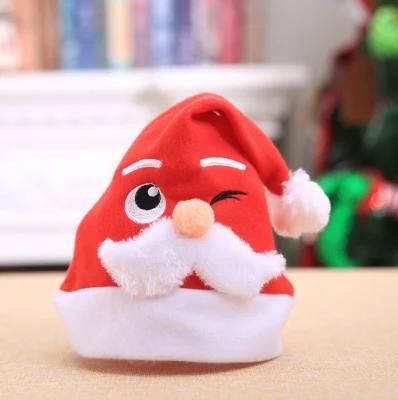 Wholesale Customized Embroider Logo Non Woven Fabric Santa Claus Hat Plush Leaves Pattern Hat Merry Christmas Hat