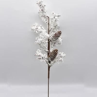 Plastic Artificial Christmas Branch Decoration with Flower Leaf Pinecone Snow Red Berry