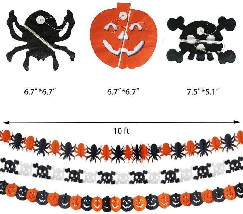 Halloween Interior Paper Decoration Orange Pumpkin Spider White Ghost Black Bat Spider Web All Saints′ Day Decorations Paper Garlands and Halloween Paper Lante