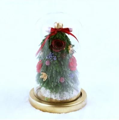 Forever Christmas Gift Tree Decoration Preserved Roses in Glass with LED Light