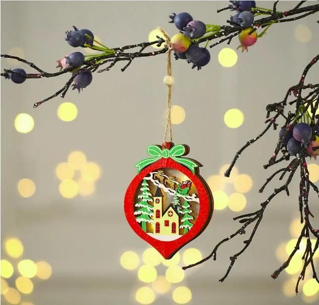 Christmas Tree Decorations Luminous Wooden Color Ornaments Christmas Tree Pendant