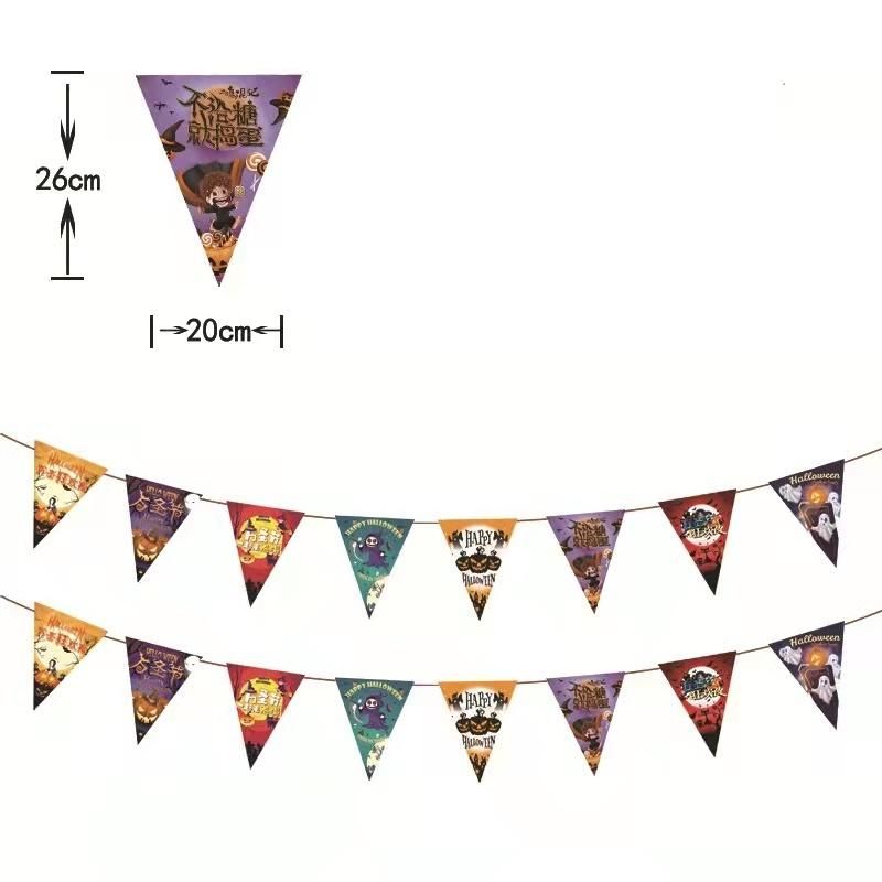 Halloween Triangle Pull Flag Skull Pumpkin Paper Pull Flower Halloween Party Decorations Halloween Pull Flag