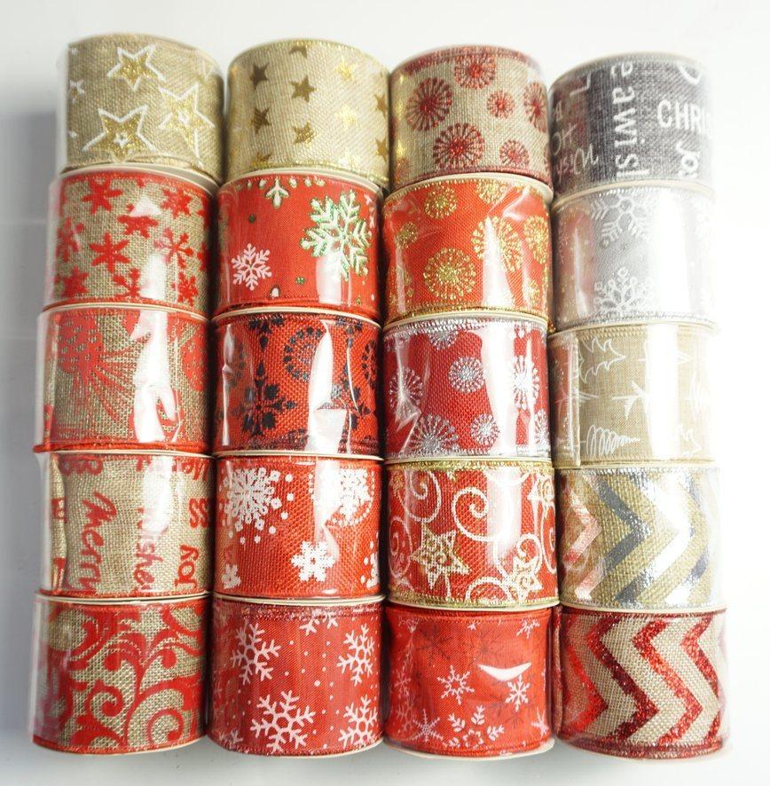 Ribbon Christmas Tree Gold Ribbon Christmas Decorations Christmas Ribbon Wired Printed 63mm