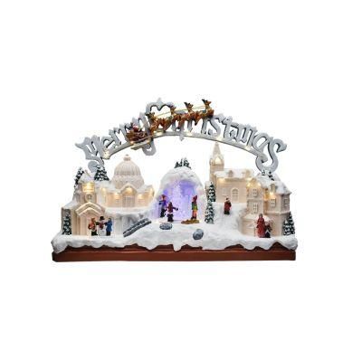 Christmas Village with Flying Deer LED Scene and Children Around The Tree Rotatio for Christmas Gifts House Decorations for Kids
