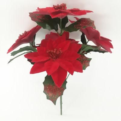 High Quality Artificial Poinsettia Silk Flowers for Home Decoration