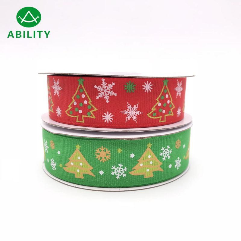 Custom Printing Christmas Polyester Ribbon Grosgrain Ribbon