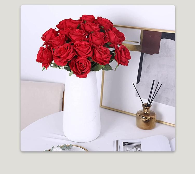 High Quality Real Touch Silk Red Roses Artificial Velvet Rose Flower for Wedding Decoration