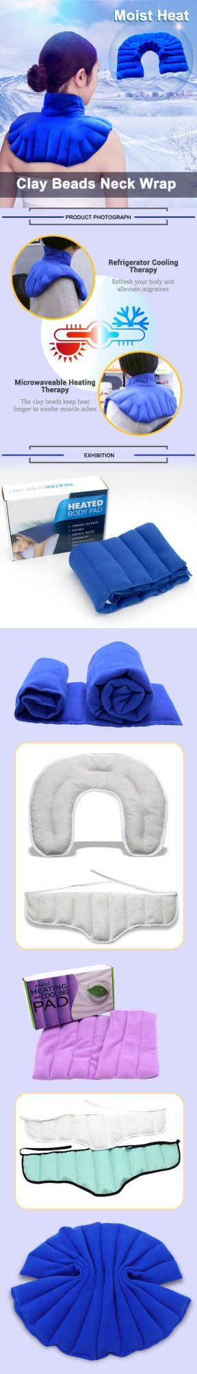 Clay Beads Heat Pad Polar Fleece Wrap Pad for Soothing Muscle Pain and Tension Relief Therapy