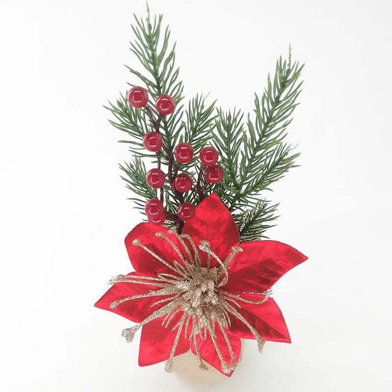 Hot Selling Artificial Simulation Christmas Flower Poinsettia for Decoration Xmas Ornament