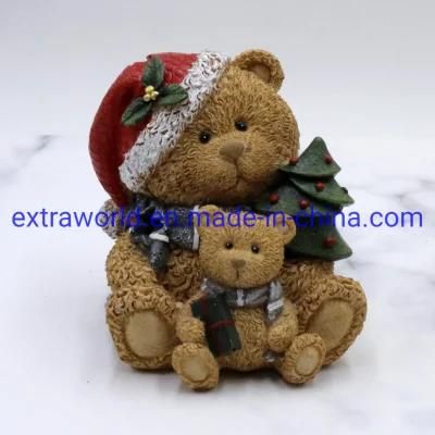 Resin Christmas Teddy Bears Family Lighting Decoration Holiday Indoor