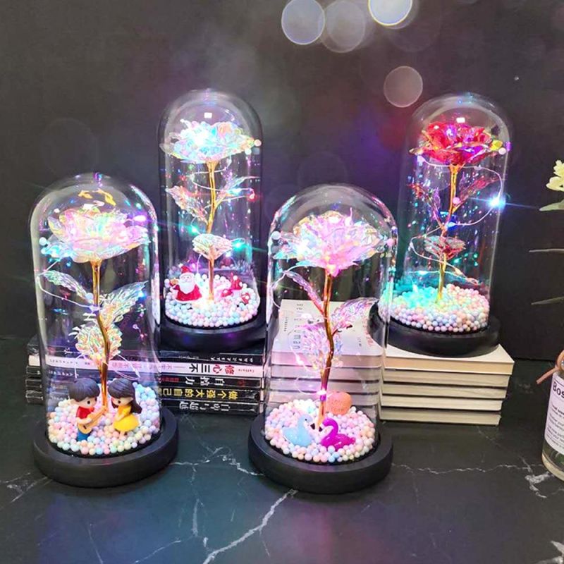 Luxury Gift Sets Valentine Forever LED Rainbow Rose Glass Dome