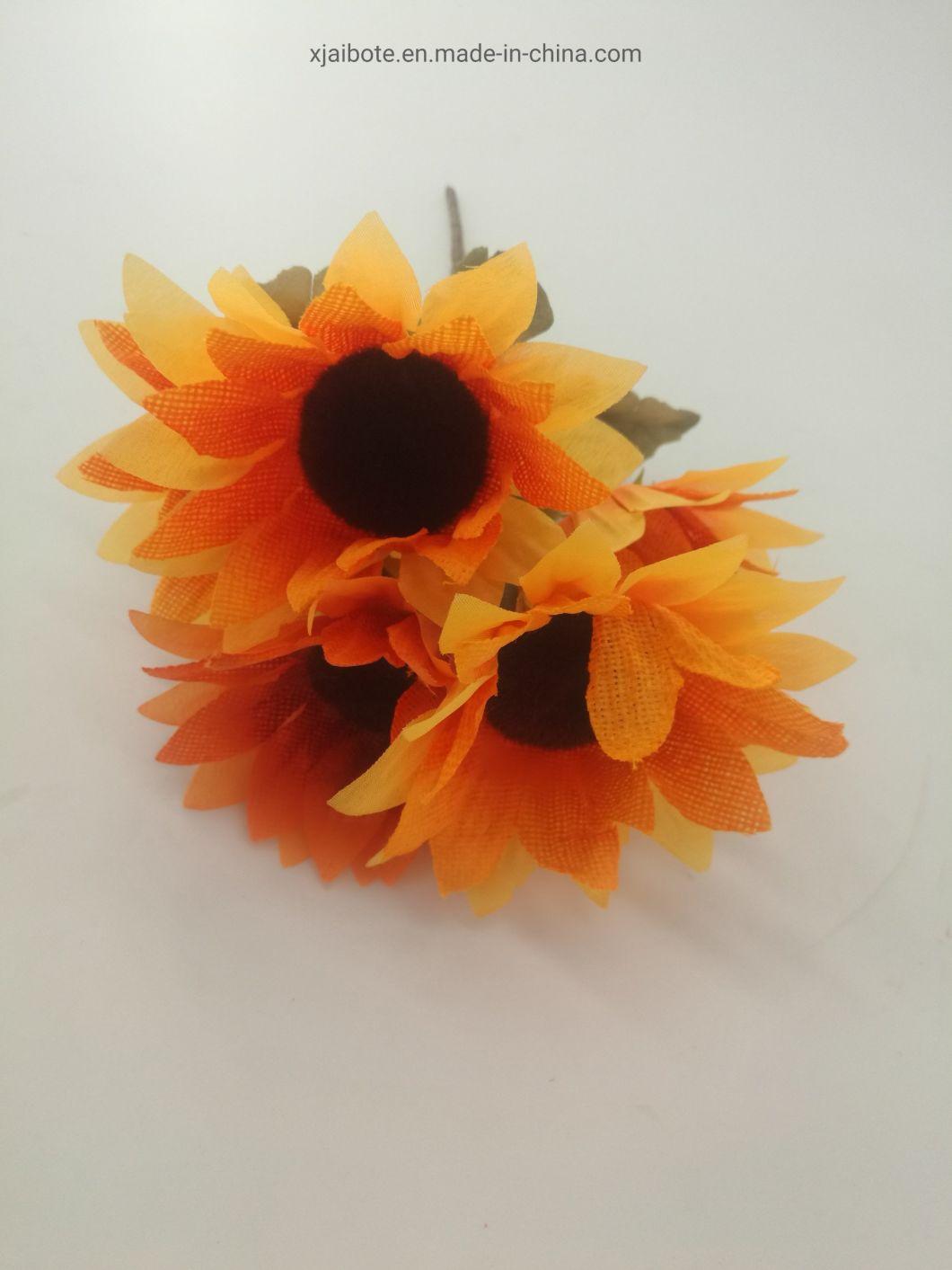 Cheap Silk Artificial Flower Wholesale 5 Head Single Branches Artificial Sun Flower