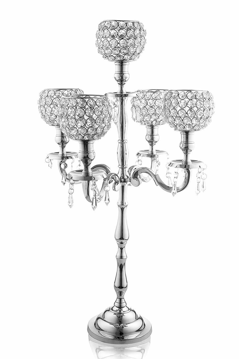 Wedding Accessories Decoration Tall Table Centerpiece 5 Arm Crystal Candelabra