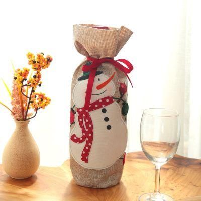 New Christmas Linen Decoration Wine Bottle Cover Hotel Restaurant Home Embroidery Bottle Bag
