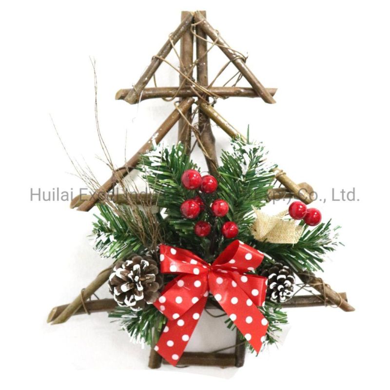 30cm Christmas Rattan Wreaths Hanging Garland Pinecone Rattan Tree Wreath