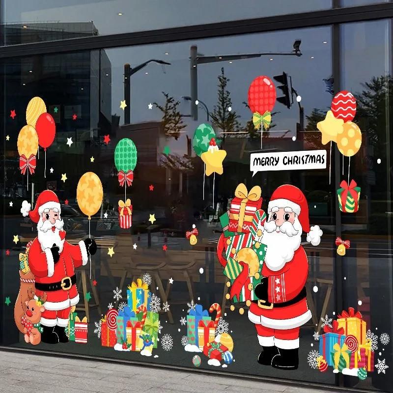 Static Clings Printed Window Clings PVC Sticker Waterproof Christmas Static Sticker Christmas Wall Home Room Decoration