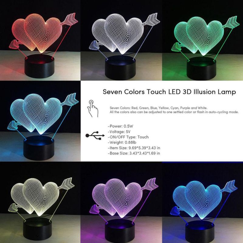 Romantic 3D Glow LED Night Light 7 Colors Optical Illusion Lamp Touch Sensor