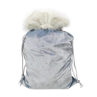 2022 New Noel Customized Gift Bag Snowflake Christmas Sack Glitter Printing Drawstring Backpack Bag Stamping Silver Christmas Decoration