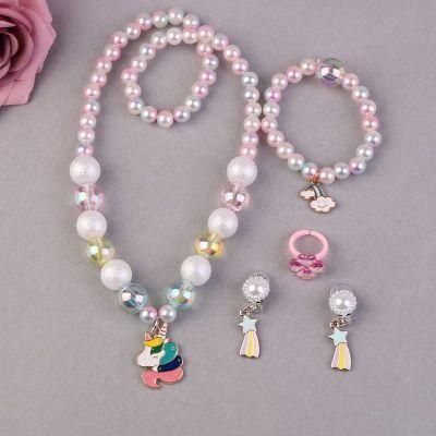 Korean Style Kids Pearl Unicorn Bead Necklace Bracelet Girls Birthday Gift