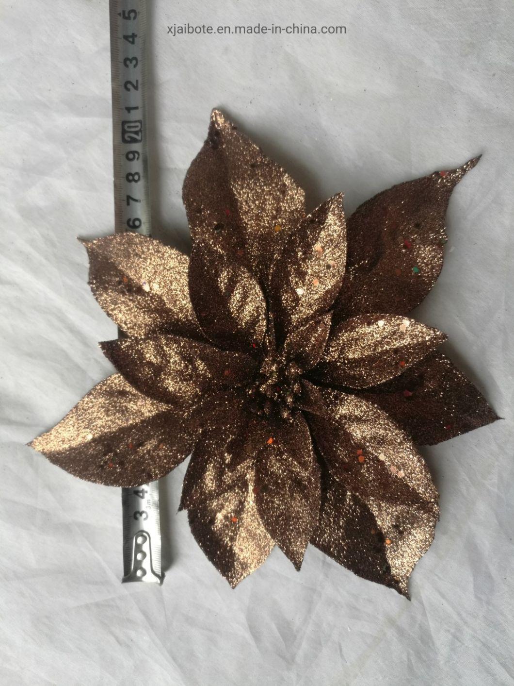 Rose Glitter Clip on Xmas Tree Decor Poinsettia Flower Christmas