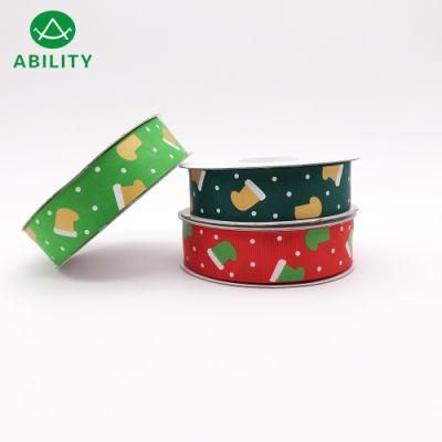 Custom Printing Polyester Christmas Ribbon Grosgrain Ribbon