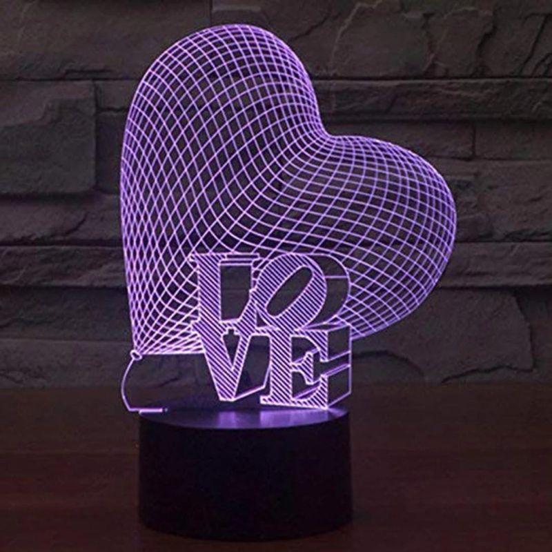 3D Love Heart Lamp LED Optical Illusion Night Light