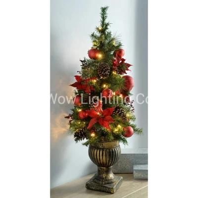 Potted Christmas Tree with 50 Warm White LED Lights - Red