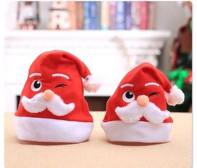 Wholesale Customized Embroider Logo Non Woven Fabric Santa Claus Hat Plush Leaves Pattern Hat Merry Christmas Hat