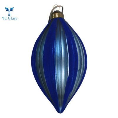 Customized Olive Shape blue Glass Balls for Christmas Decoration