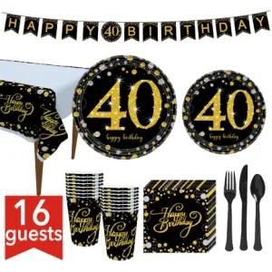Black Gold Theme Party Disposable Tableware Adult Birthday Party Decor Supplies
