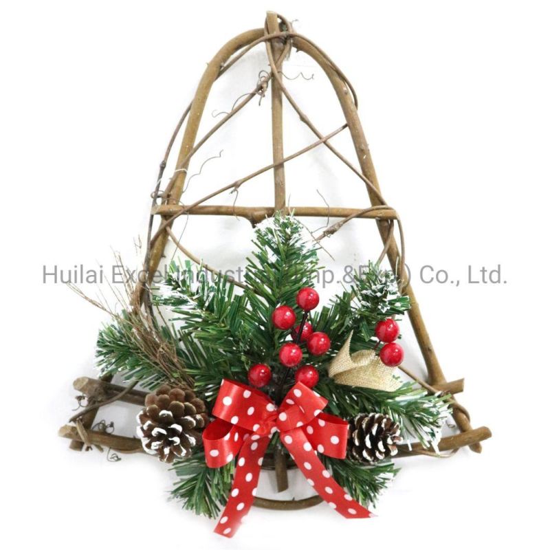 30cm Christmas Rattan Wreaths Hanging Garland Pinecone Rattan Tree Wreath